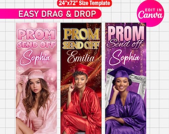 Plantilla editable de Canva para pancarta de despedida de graduación / Pancarta de graduación de la clase de 2026 / Fondo de fiesta de lujo / Decoración de despedida de último año de 2026 /