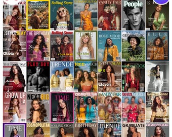 35x Birthday Magazine Cover Canva Templates | Editable Fashion & Lifestyle Magazine Covers | Custom B'day And Music News Magazine Designs