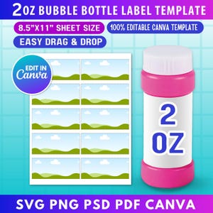 2oz Bubble Bottle Label Template | Bubble Bottle Sticker SVG | Kids Party Favor | Wedding Bubble Bottle Label | Canva Editable Printable