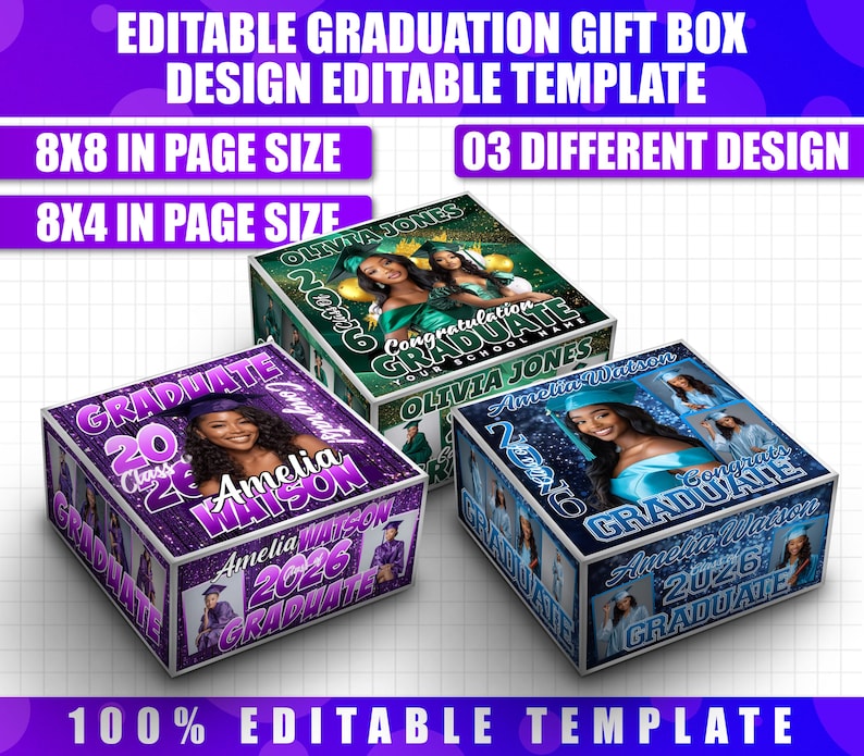 Graduate Brain Box 3x Graduation Gift Box Template | Editable 2026 Grad Favor Box ...