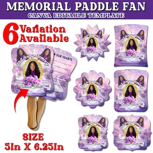 6x Purple Memorial Paddle Fan Design Template, Funeral Editable Celebration of Life Paddle Fan Design | In Loving Memory Handheld Tribute