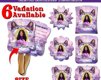 6x Purple Memorial Paddle Fan Design Template, Funeral Editable Celebration of Life Paddle Fan Design | In Loving Memory Handheld Tribute