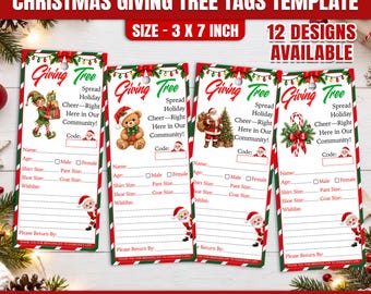 12x Christmas Giving Tree Tags Template | Editable Angel Tree Gift Tags | Community Holiday Donation Slips | Christmas Giving Digital