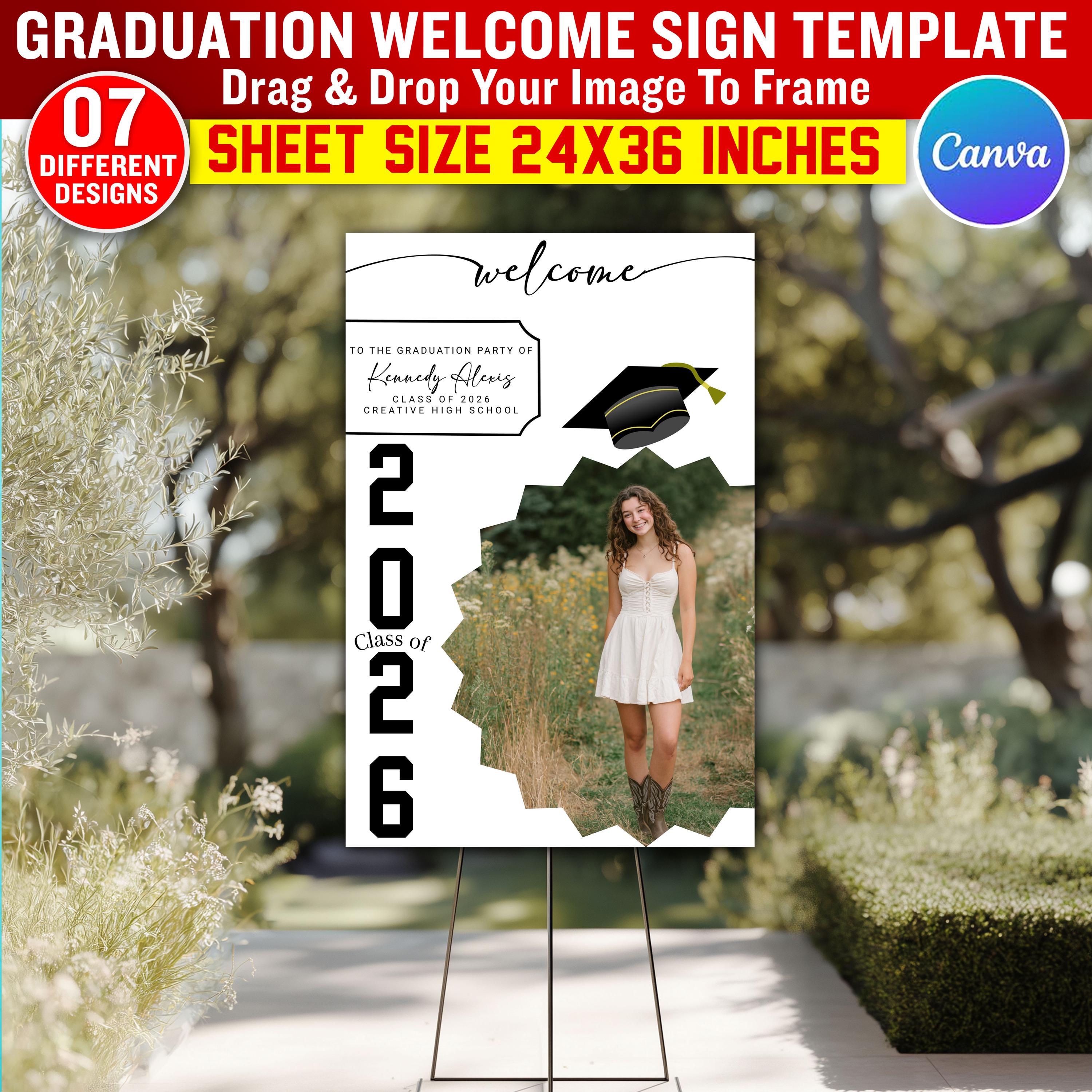 Grad Welcome Sign 7x Graduation Welcome Sign Canva Editable Template, 2026 Grad Party ...