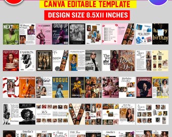 Birthday Magazine Template for Best Friend, Editable Canva Gift, 50 Pages Personalized Birthday Magazine Cover Custom Girl Birthday Keepsake