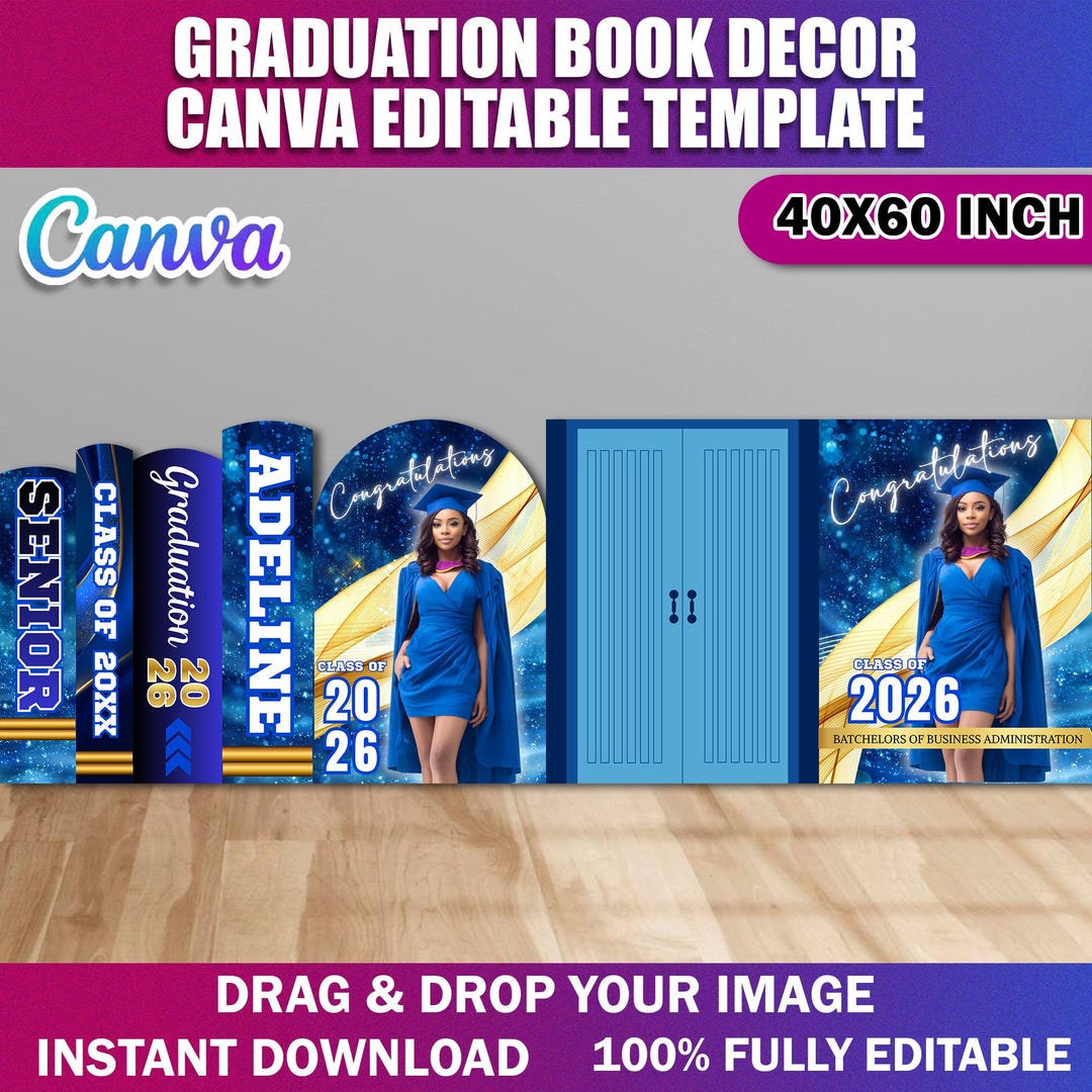 Class of 2026 Blue Graduation Book Decor Set | Canva Senior Milestone ...