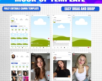 Modello di mock-up del profilo Instagram / Mock-up di reel e post Canva modificabili / Planner del feed dei social media con trascinamento della selezione, download istantaneo