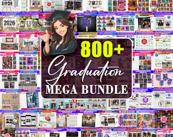 Pacote Mega com mais de 800 itens para formatura, incluindo o Pacote Definitivo de Criação para a Turma de 2026, Jornal de Formatura, Camisetas Estilo Bootleg, Estolas e Remos (Editável no Canva) e Pacote SVG.