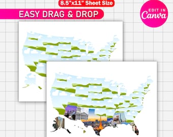 Vul je eigen canvassjabloon voor 50 Staten van Amerika in | Bewerkbaar kaartontwerp VS | Mockup kaart Verenigde Staten | Eenvoudig canvabestand slepen en neerzetten