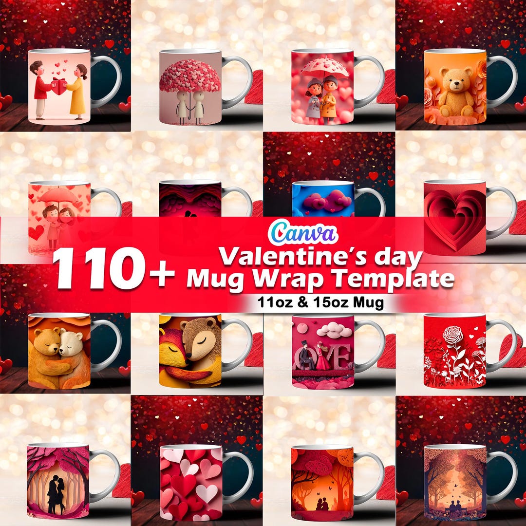 110x Valentine Mug Wrap Bundle | Valentines Day Sublimation Designs PNG ...