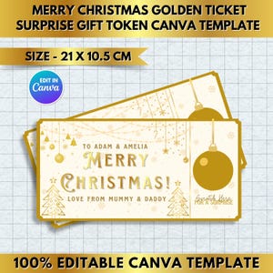 Personlig God Jul-guldbiljett | Överraskningspresenttoken med skraplottsruta | Canva redigerbar digital nedladdning