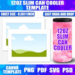 12oz Slim Can Cooler Template | Beer Cooler SVG | Blank Sublimation Template | Bottle Cooler Canva Editable Design | DIY Drinkware Wrap