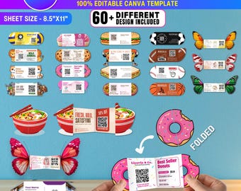 60+ Folded Shaped Business Card Template Bundle, Canva Editable Folded Unique House Sport Animals Foldable Interactive QR Code Business Card