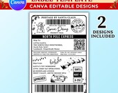 Editable Thermal Label | Santa Mail Sticker Labels 4x6 in | North Pole Christmas Label Canva Template Digital Download