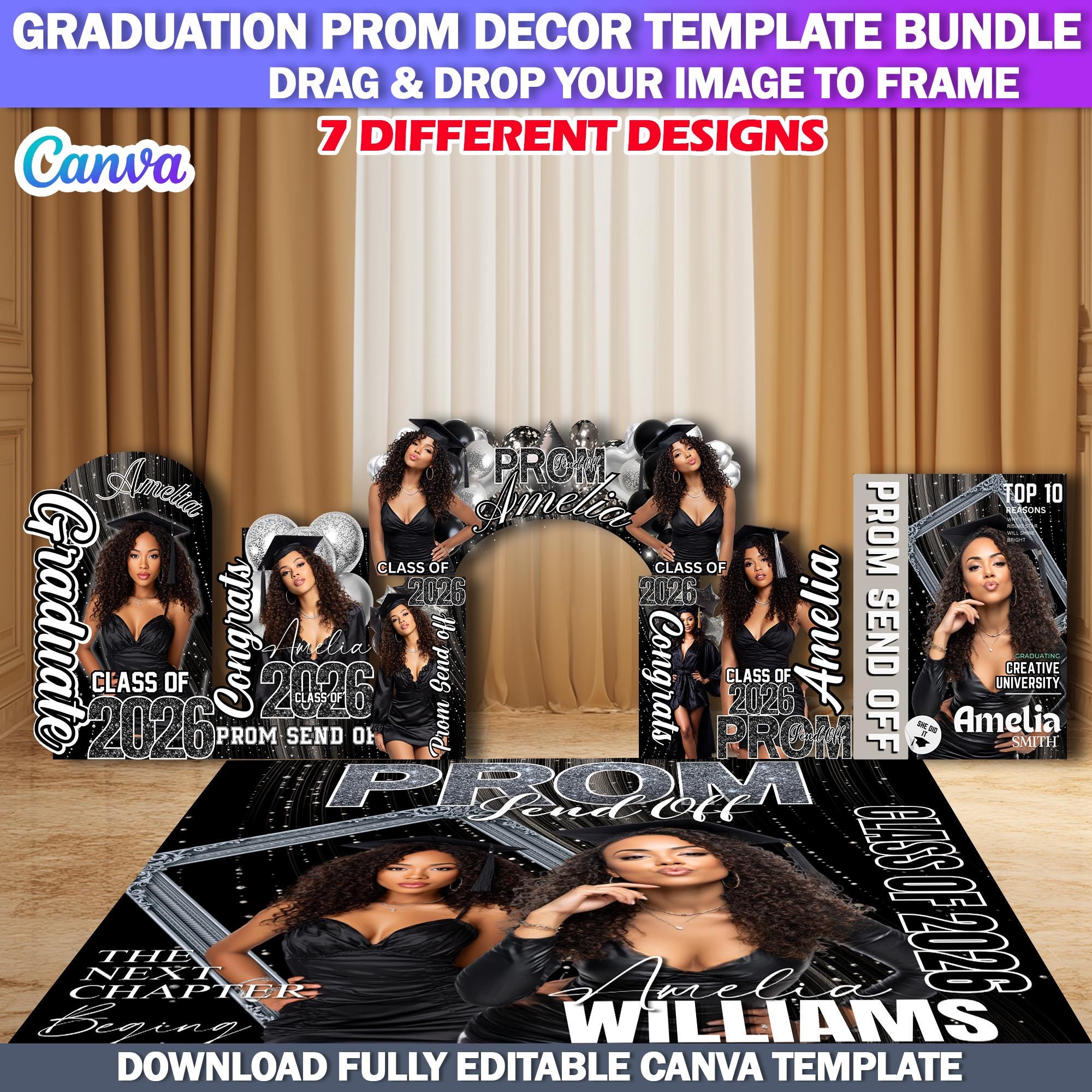 Custom Black Prom Decor Bundle, Class of 2026 Grand Entrance, Book ...