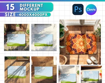 15x Doormat Mockups Bundle | Welcome Mat Display | Print on Demand Entryway Mockup | Canva & PSD Template  Digital Download for Etsy Sellers
