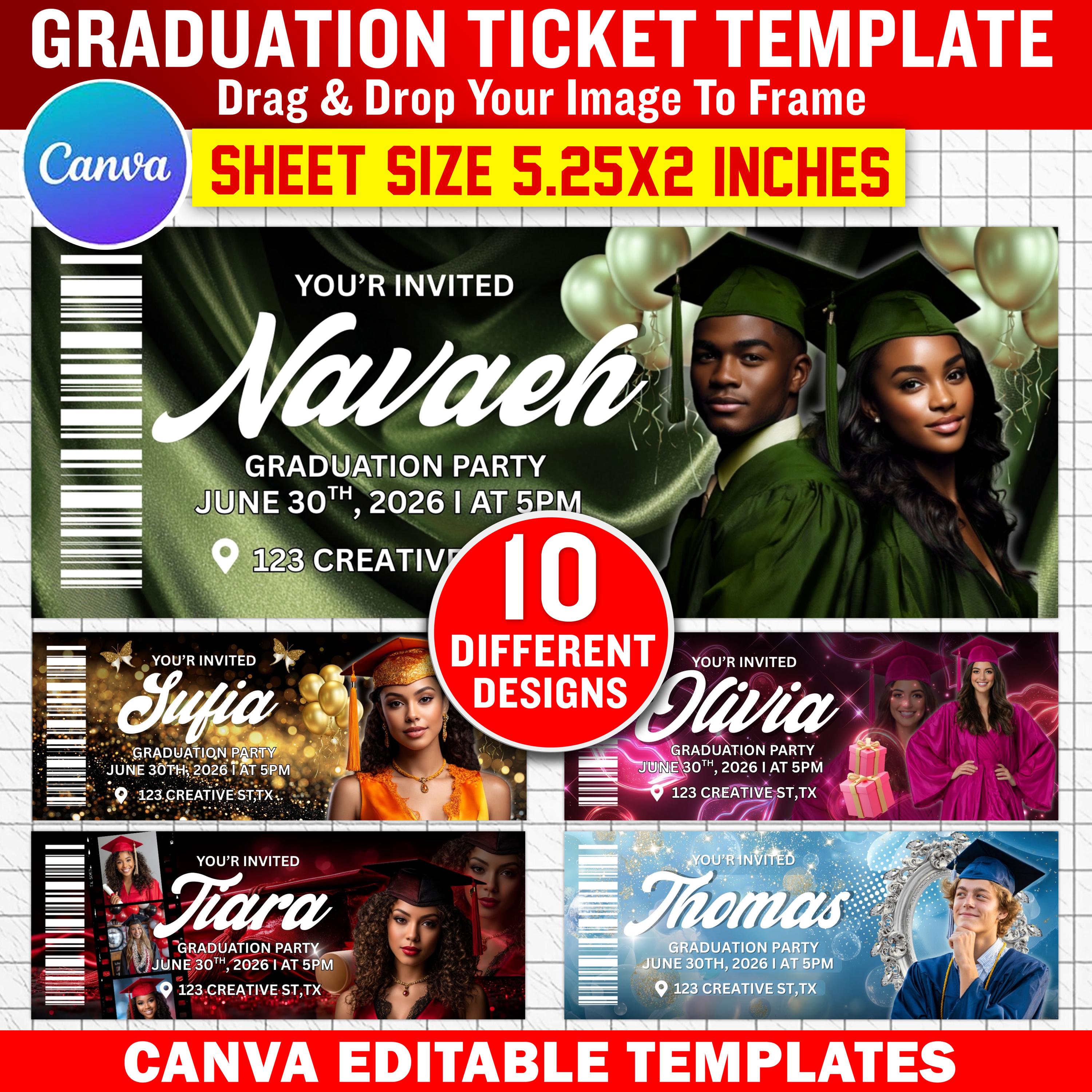 Professional Grad Tickets 10x Editable Graduation Ticket Template | Class of 2026 Invitation ...
