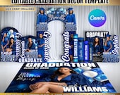 Custom Graduation Decor Bundle, Class of 2026 Grand Entrance, Book Backdrop, Name Cutouts, Hat Arch Wall, Floor Wrap Canva Editable Template