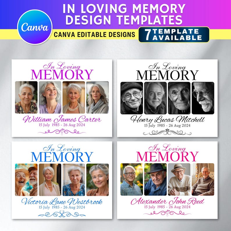 7x in Loving Memory Template Set | Editable Canva Memorial Designs ...