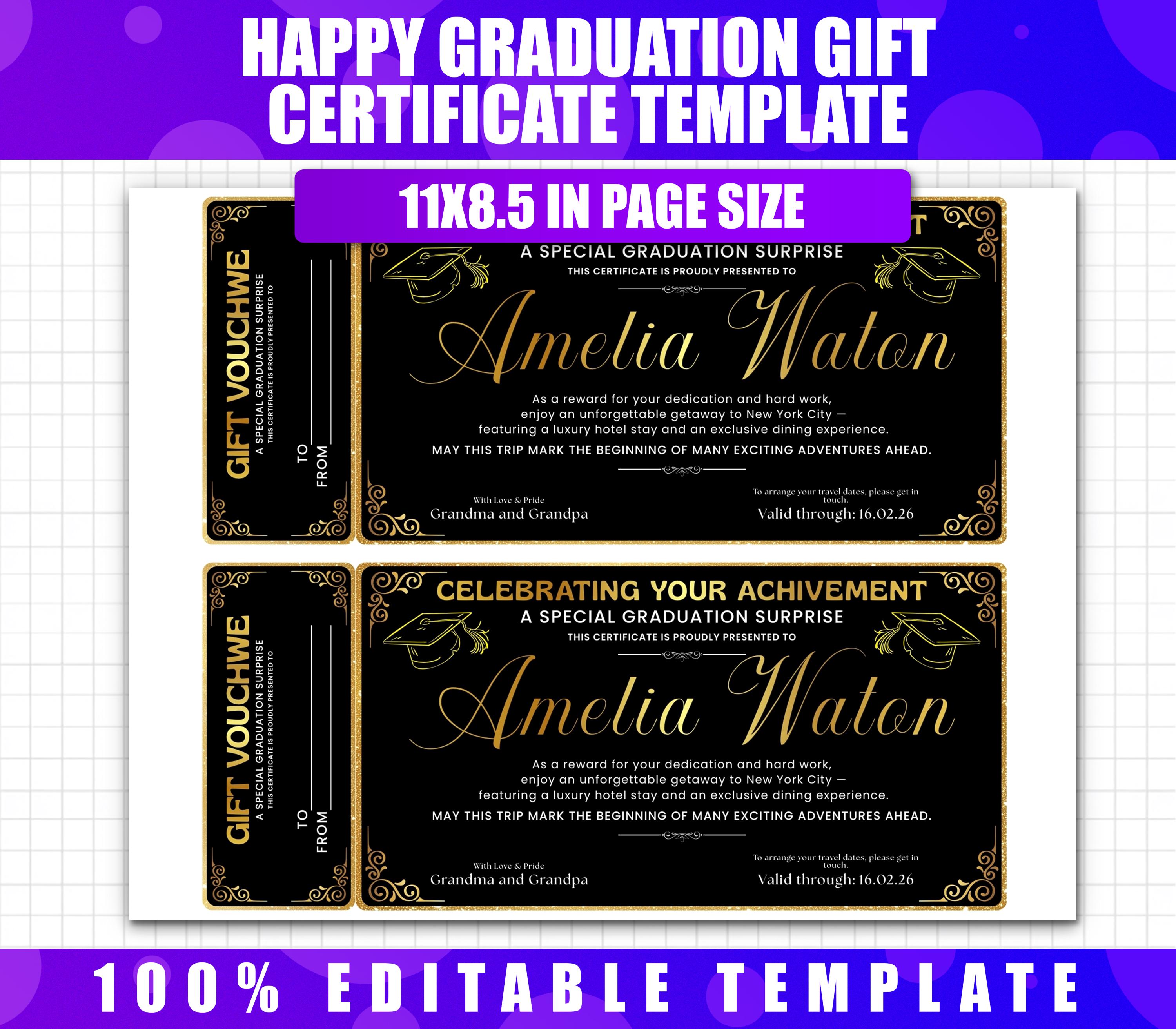 Happy Graduation Gift Certificate Template | Elegant & Grand Voucher ...