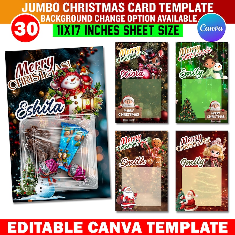 30x Jumbo Christmas Card Template Bundle | Editable Christmas Card ...