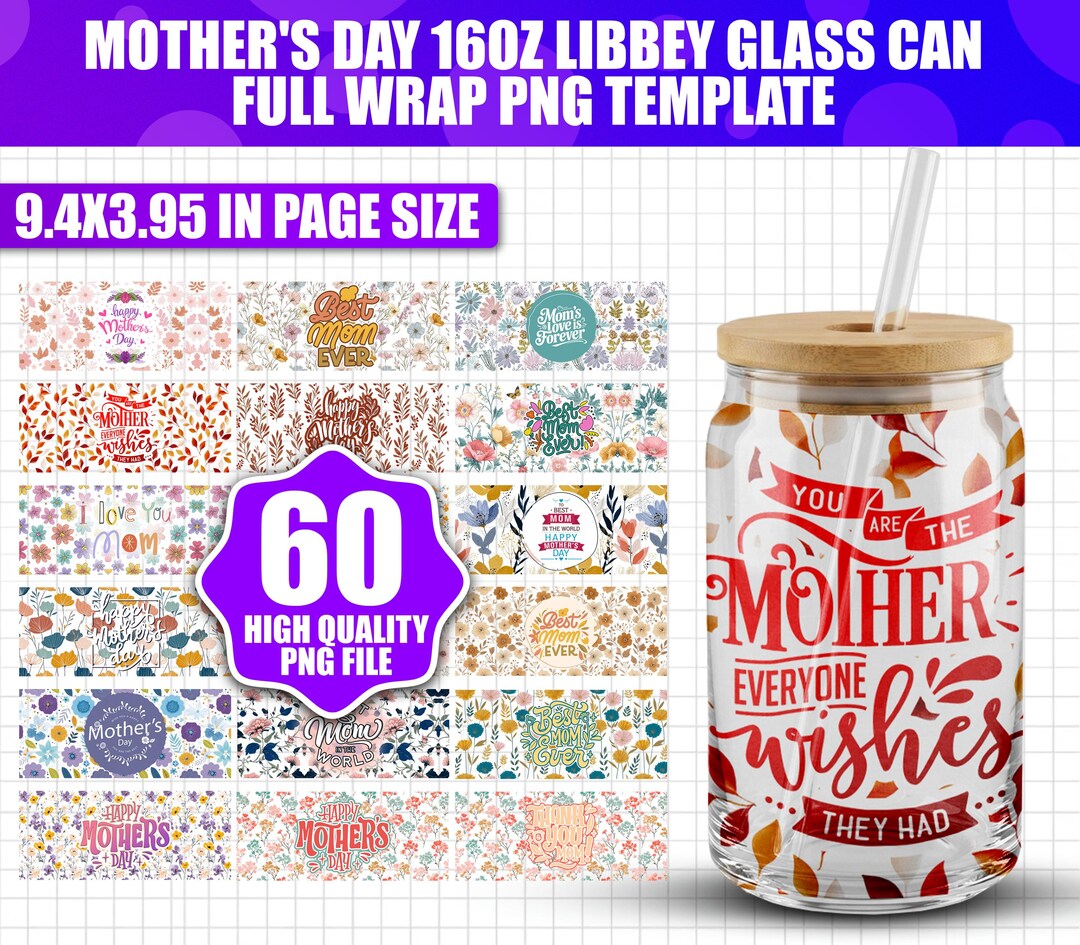 Blessed Mama 16oz Libbey Glass Can Wrap | Mother's Day Floral ...