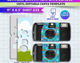 使い捨てカメララップCanvaテンプレート | レトロなフィルムカメララベル | 印刷可能なカスタムカメラカバーSVG | 簡単なドラッグ＆ドロップデザイン