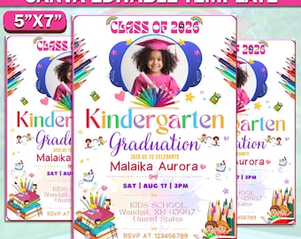 Editable Kindergarten Graduation Announcement, 5"X7" Graduation Newspaper Template, Class of 2026 Canva Template, Canva Editable Design