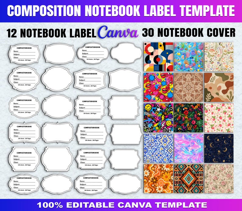 10x Composition Book Canva Template, Composition Book Cover, Notebook ...