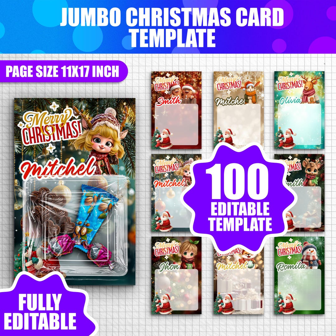 100X Jumbo Christmas Card Template Bundle Editable Christmas Card