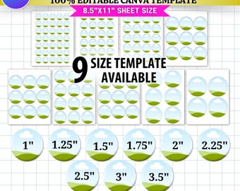9x Button Pin Template Bundle | Editable Canva Frames | Blank Pinback Button Templates | Custom Badge Circle Sublimation 1" 2" 2.25" 3" Etc