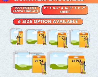6x Crayon Box Template Bundle | Editable Canva Design | DIY Crayon Box SVG | School Supply Party Favor | Printable Crayon Packaging Digital