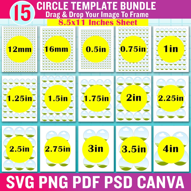 15x Circle Template BUNDLE | Round Label Template SVG | Multipurpose ...