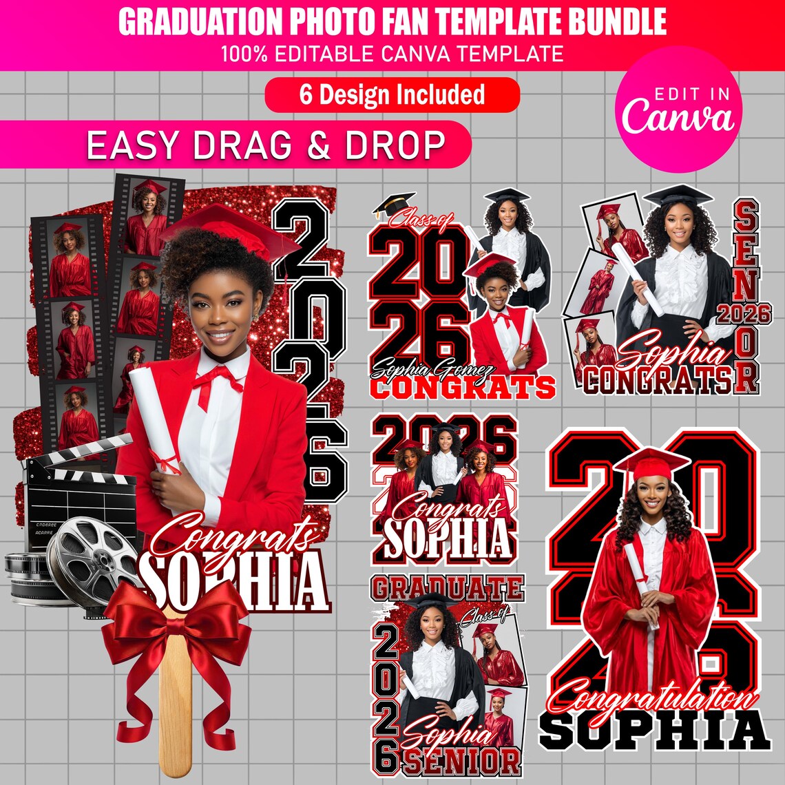 6x Grad Fan Template, Graduation Fan 2026 Template, Graduate Fans ...