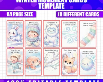 Tarjetas de movimiento invernal / Tarjetas imprimibles de juegos navideños / Regalos únicos para rellenar medias navideñas / Materiales Montessori Libro de actividades para niños pequeños