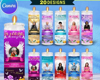 20x Memorial Candle Sticker Label Canva Editable Template, In Loving Memory Angel Wings Design, Stairway to Heaven Remembrance Candle Wrap