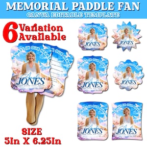 6x Blue Memorial Paddle Fan Design Template, Funeral Editable Celebration of Life Paddle Fan Design | In Loving Memory Handheld Tribute
