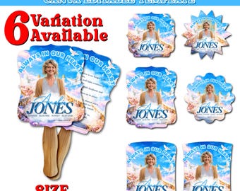 6x Blue Memorial Paddle Fan Design Template, Funeral Editable Celebration of Life Paddle Fan Design | In Loving Memory Handheld Tribute