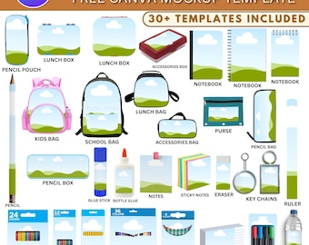 30x School Supply Templates, Back To School Mockup, DIY Back To School Drag And Drop Bundle, Crayon Box, Color Pencils, School Bag