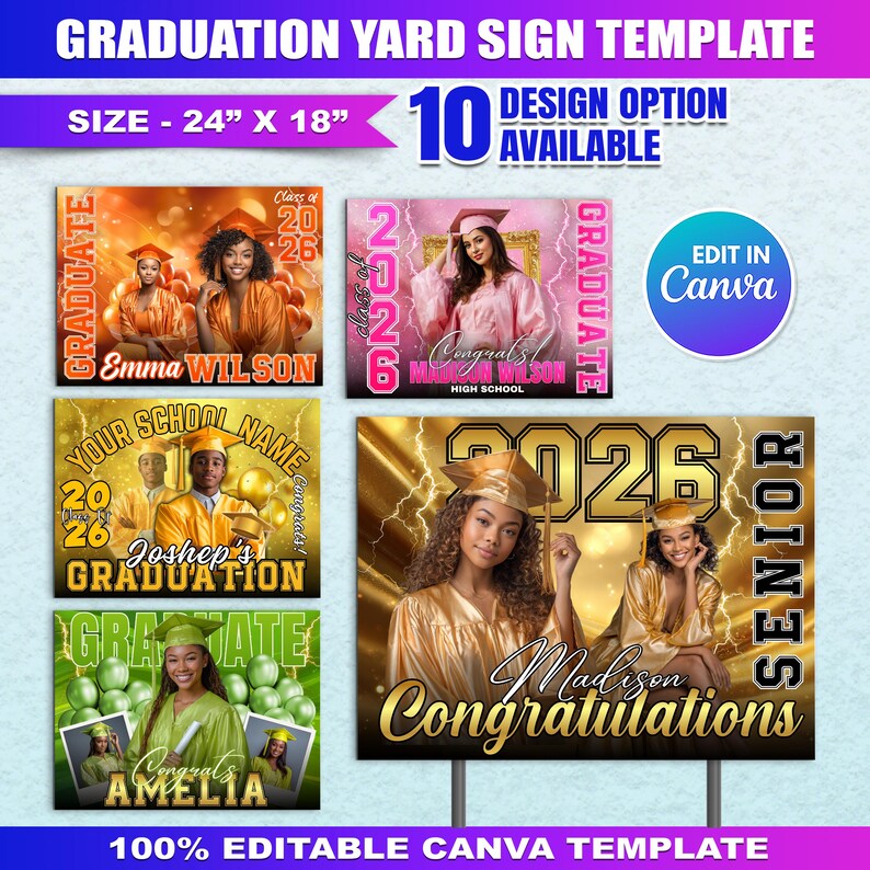 10x Graduation Yard Sign Canva Editable Template, Graduation Flag 2025 ...