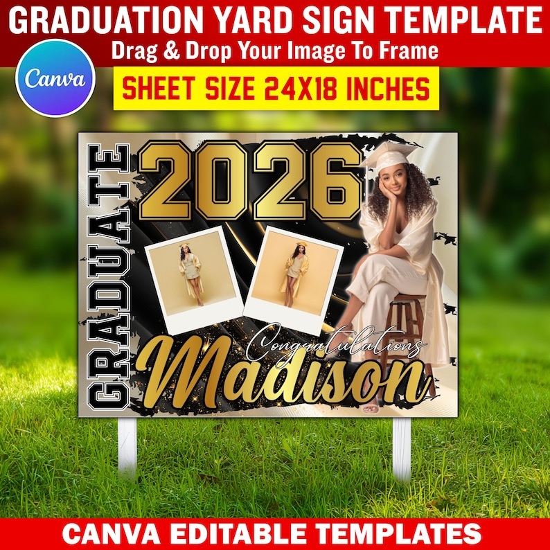 15x Graduation Yard Sign Canva Template Bundle, Editable Senior Yard ...