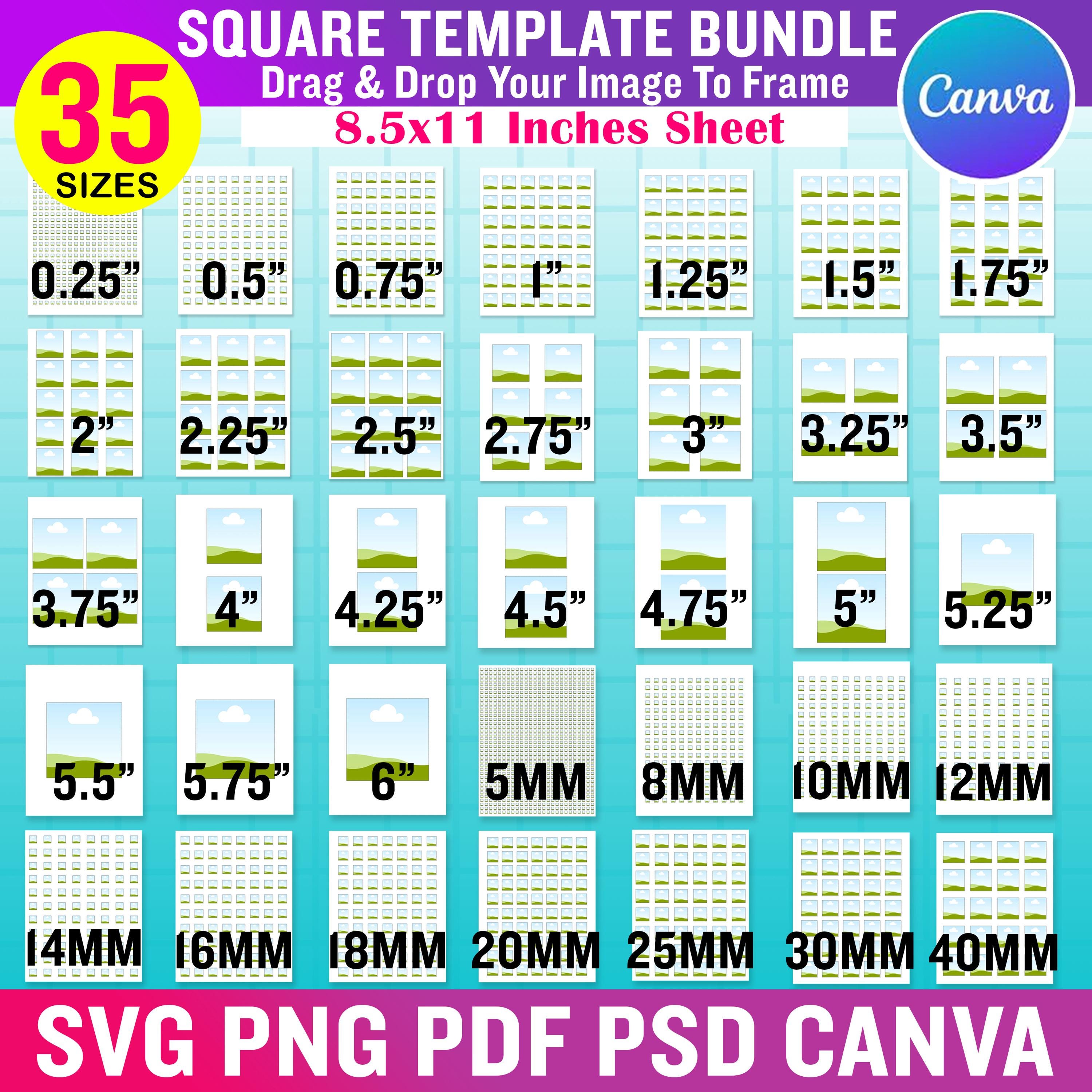 Empty Square Sticker 35x Square Template Bundle. Editable Canva Square Label, Collage Sheet ...