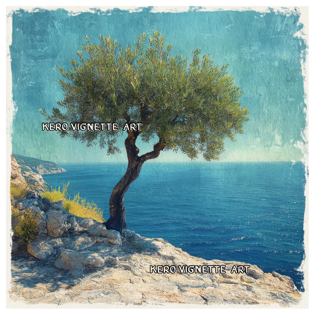 Coastal Olive Tree Seascape Art Print, Mediterranean Wall Decor ...