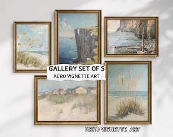 Coastal Beach Prints Set, Neutral Seashell Gallery Wall Art (Digital Download)