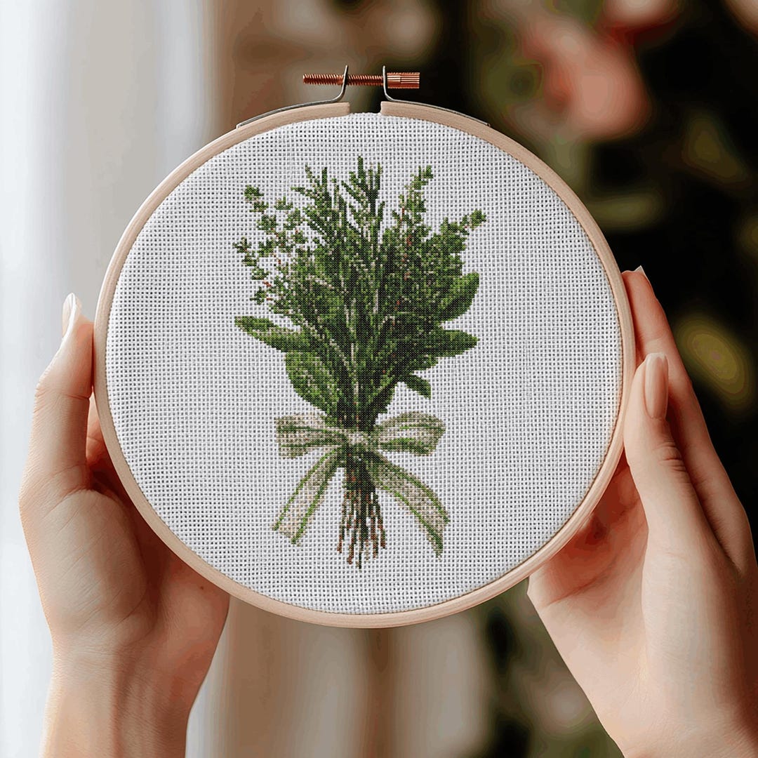 Herbal Bouquet Cross Stitch Pattern, Modern Botanical Embroidery (PDF ...