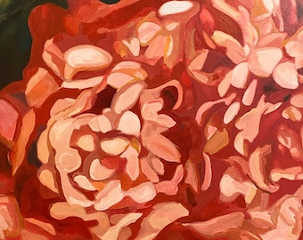 Original Acrylic Painting – “Summer Blooms” – 30x40 Large Floral Wall Art, Vibrant dahlia, Statement Canvas
