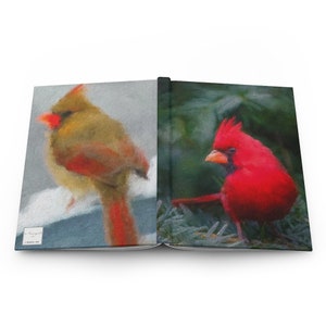CARDINAL Notebook- 2 Paintings Hardcover Journal Matte Notes notebook birdwatcher birds