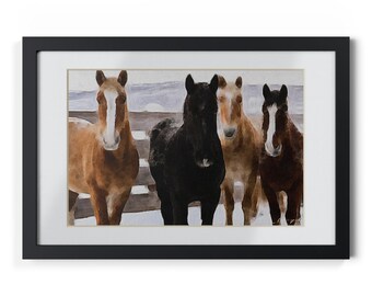 Horses Oil painting Framed Prints, Black