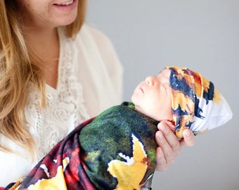 Sunflowers- Baby Swaddle Blanket - soft jersey watercolor flowers yellow fall girl