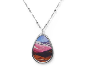 Mountainside Artwork Pendant- Silver Necklace for Valentines Day Gift - Mountains, Art, memories, engagement, Canada